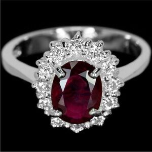 Stunning Blood Red Ruby haloed in Zircon set in 925 Sterling Silver Ring Sz 5.75